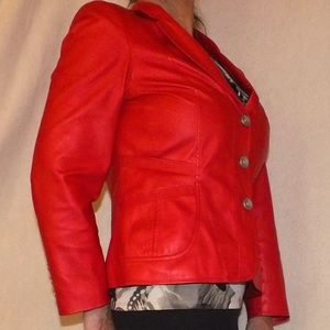 Burnt orange leather-look jacket